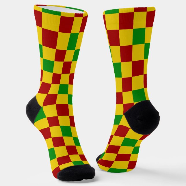 Chaussette Motif à carreaux rouge jaune vert  (Angulaire)