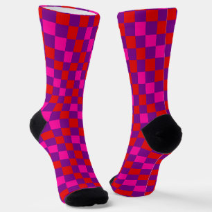 Chaussette Motif à carreaux rouge violet rose 