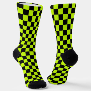 Chaussette Motif à carreaux vert acide et noir