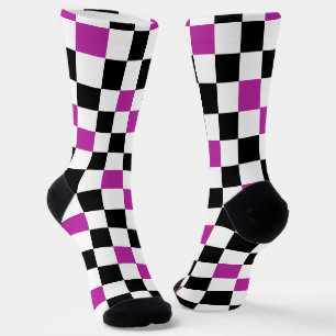 Chaussette Motif à carreaux violet noir et blanc
