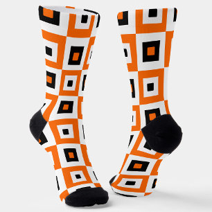 Chaussette Motif à carrés à carreaux orange noir et blanc