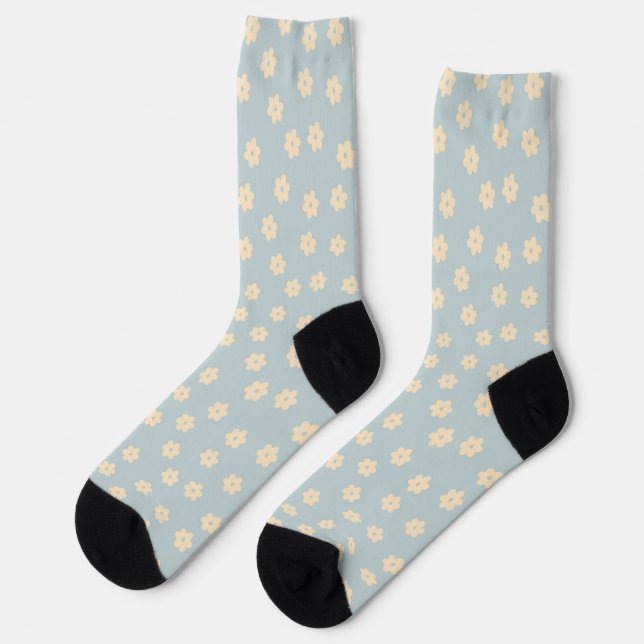 Chaussette Motif à fleurs bleu et jaune Pastel Daisy (Gauche)