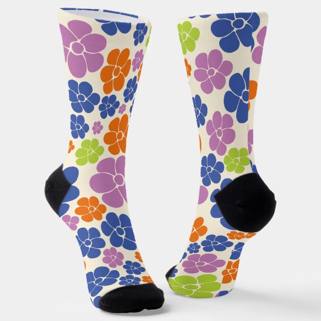 Chaussette Motif à fleurs - Bleu, Orange, Violet, Vert (Angulaire)