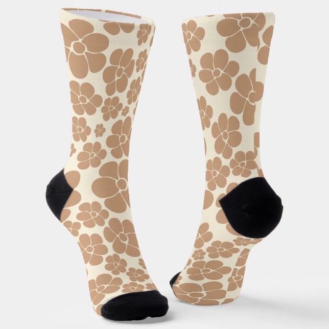 Chaussette Motif à fleurs en Tan et Crème (Angulaire)