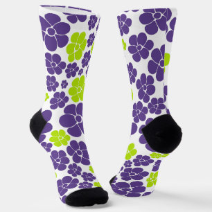 Chaussette Motif à fleurs en vert citron et violet