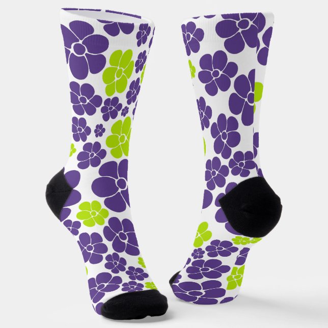 Chaussette Motif à fleurs en vert citron et violet (Angulaire)