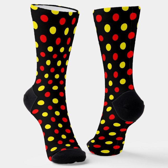 Chaussette Motif à pois jaune rouge noir  (Angulaire)