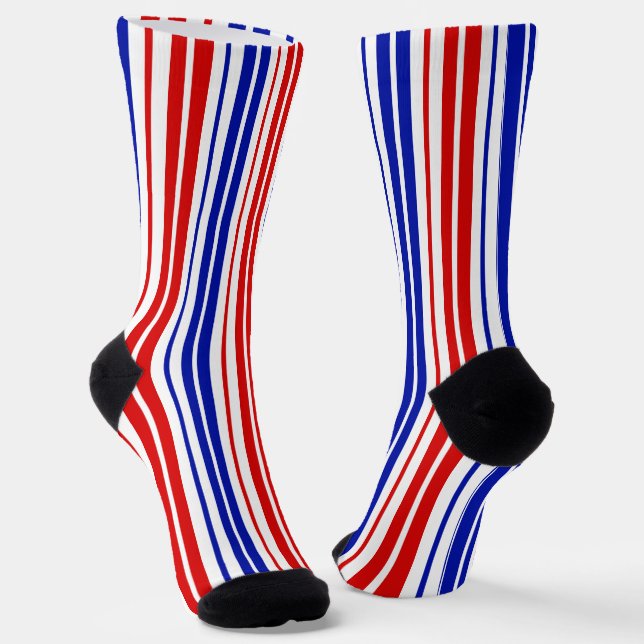 Chaussette Motif à rayures blanches rouges bleues   (Angulaire)