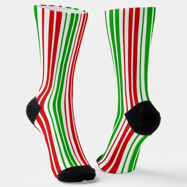 Chaussette Motif à rayures blanches rouges et vertes   (Angulaire)