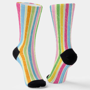 Chaussette Motif à rayures colorées dessinées à la main