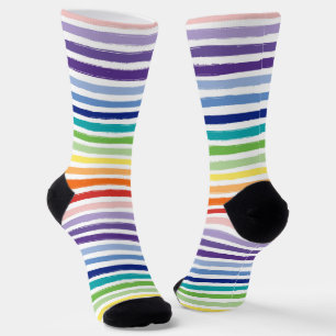 Chaussette Motif à rayures de pinceau aquarelle arc-en-ciel