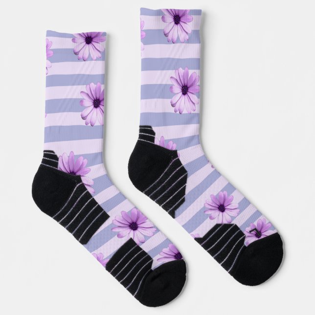 Chaussette Motif à rayures pastel avec des marguerites (Droite)