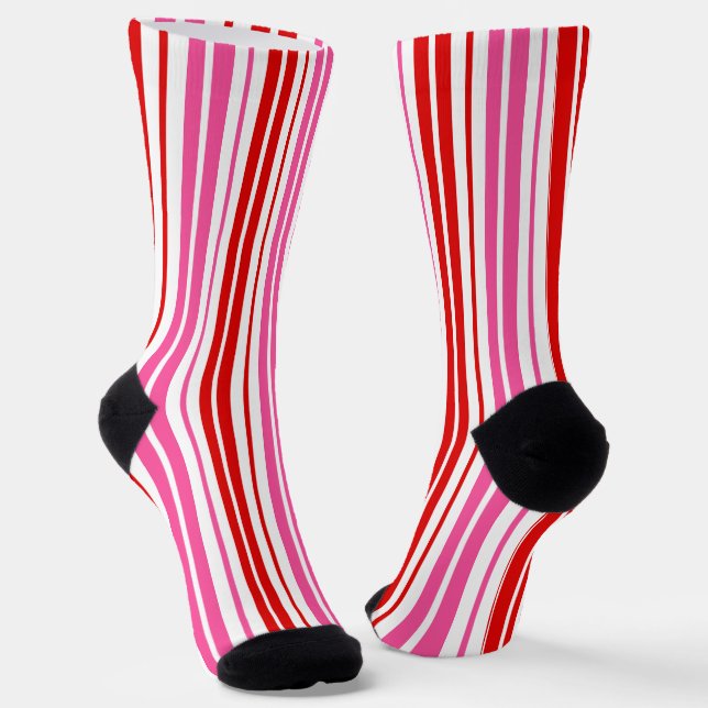 Chaussette Motif à rayures verticales roses rouges blanches   (Angulaire)
