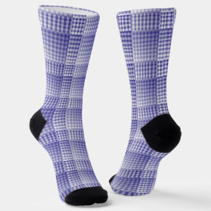 Chaussette Motif Abstrait à Carreaux Violet Blanc