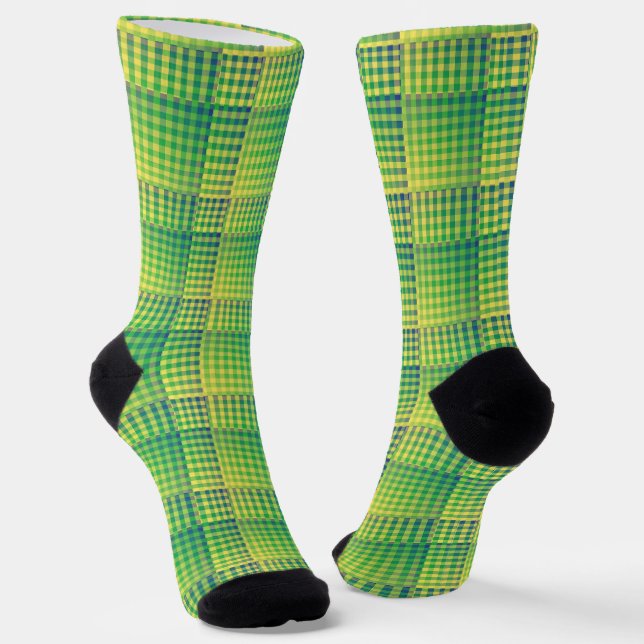 Chaussette Motif Abstrait à Damier Vert Bleu (Angulaire)