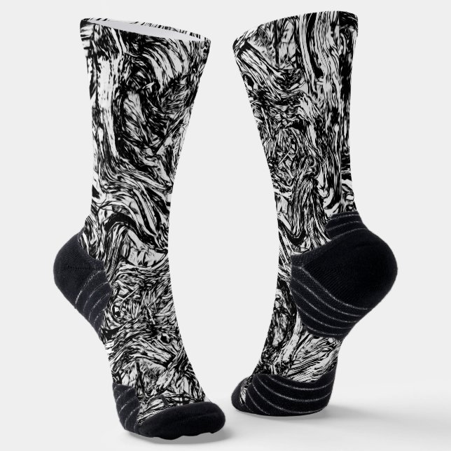 Chaussette Motif Abstrait de la nature noire et blanche (Angulaire)
