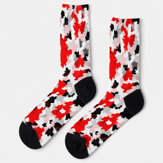Chaussette Motif Abstrait irrégulier Rouge noir blanc (Gauche)