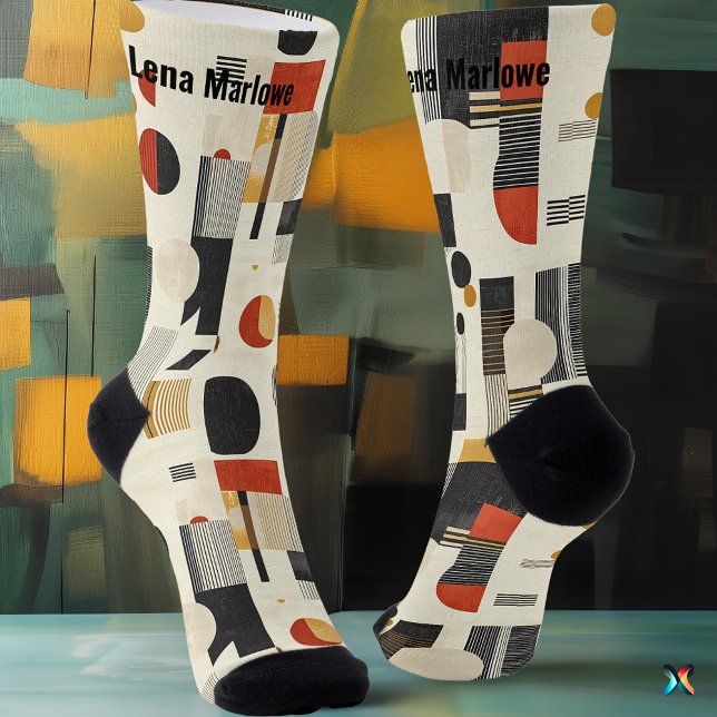 Chaussette Motif Abstrait Moderne Beige et Rouge sur mesure (Créateur téléchargé)