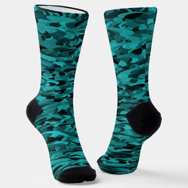 Chaussette Motif Abstrait Sarcelle Noir (Angulaire)