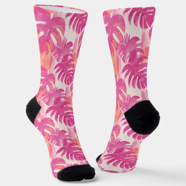 Chaussette Motif abstrait simple avec feuilles de monstera, f (Angulaire)