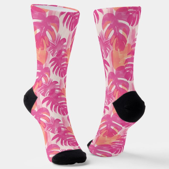 Chaussette Motif abstrait simple avec feuilles de monstera, f (Angulaire)