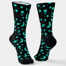 Motif Alien turquoise avec étoiles et lunes