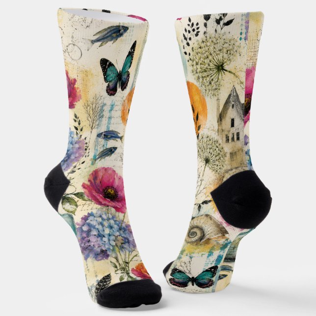 Chaussette Motif aquarelle botanique côtier coloré (Angulaire)