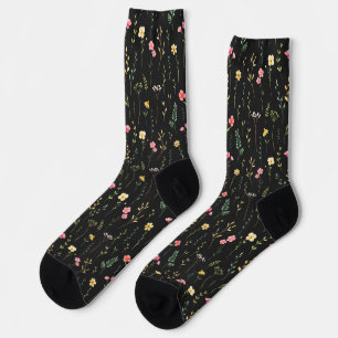 Chaussette Motif aquarelle floral de fleurs sauvages sur fond
