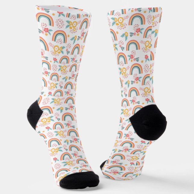 Chaussette Motif arc-en-ciel fleuri coloré (Angulaire)
