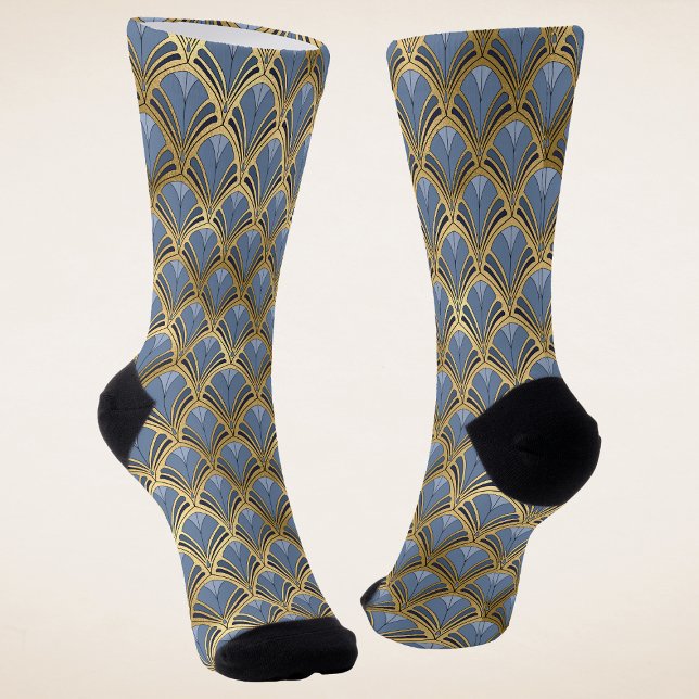 Chaussette Motif Art Déco bleu or élégant (Créateur téléchargé)