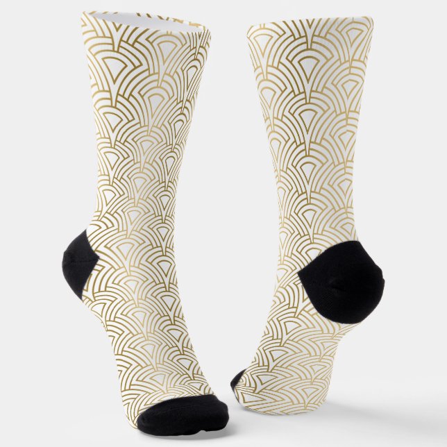 Chaussette Motif Art Déco géométrique or sur blanc (Angulaire)