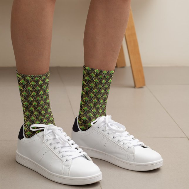 Chaussette Motif Art déco or et vert sur noir (Créateur téléchargé)