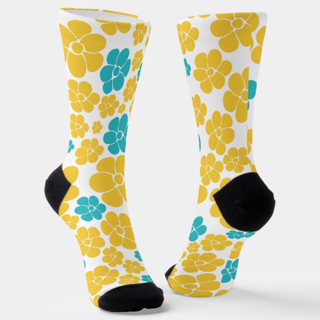 Chaussette Motif aux fleurs - Turquoise et Jaune (Angulaire)