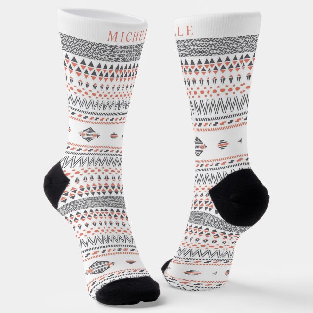 Chaussette Motif Aztec blanc personnalisé (Angulaire)