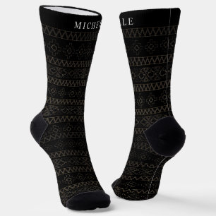 Chaussette Motif Aztec en or noir blanc personnalisé