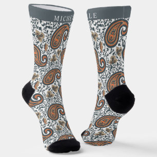Chaussette Motif blanc gris orange personnalisé
