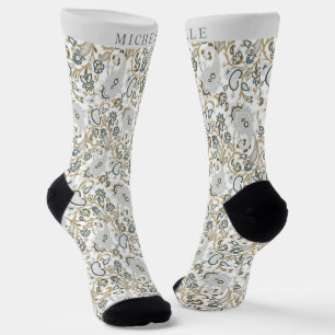 Chaussette Motif blanc gris vert pâtissier personnalisé