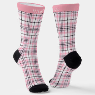 Chaussette Motif blanc rose À damiers noir personnalisé
