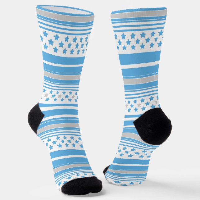 Chaussette Motif bleu ciel rayé avec des étoiles (Angulaire)