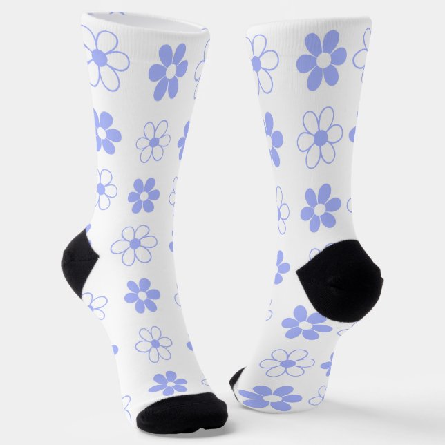Chaussette Motif bleu et blanc ciel sur blanc (Angulaire)