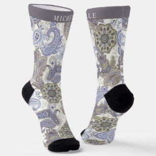 Chaussette Motif bleu gris blanc pâle personnalisé