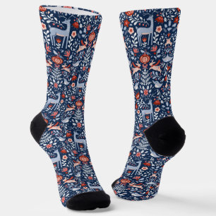 Chaussette Motif bleu nordique des animaux de bois