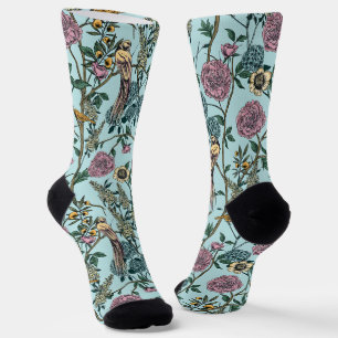 Chaussette Motif botanique de couleur bleue de style vintage