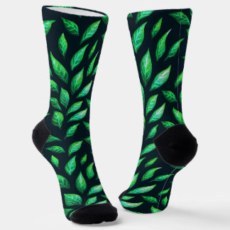 Chaussette Motif botanique foncé Feuille vert