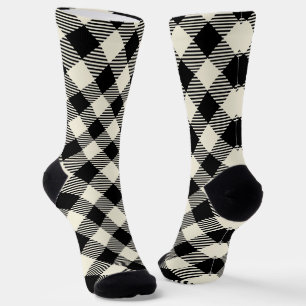 Chaussette Motif carreaux gingham diagonaux noir et beige