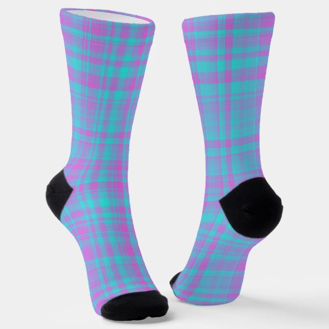 Chaussette Motif carreaux rose bleu violet (Angulaire)