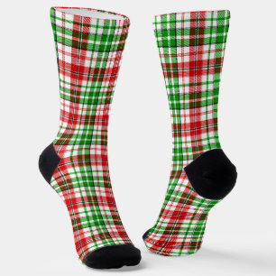 Chaussette Motif carreaux tartan blanc rouge vert