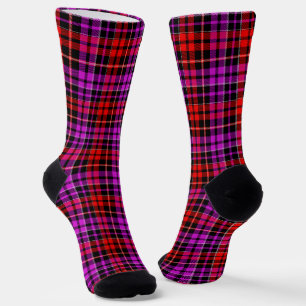 Chaussette Motif carreaux tartan noir rouge violet