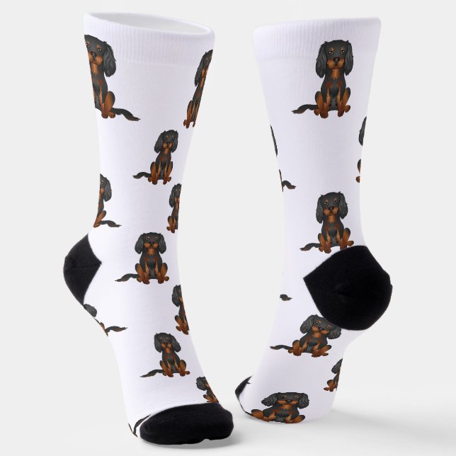 Chaussette Motif Cavalier King Charles Spaniel noir et feu (Angulaire)