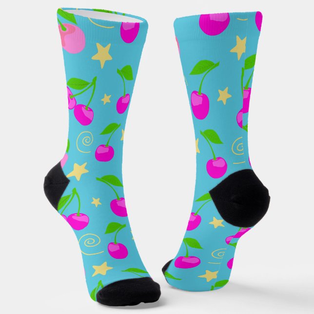 Chaussette Motif Cerise Arc-en-Ciel Decora Kei (Angulaire)